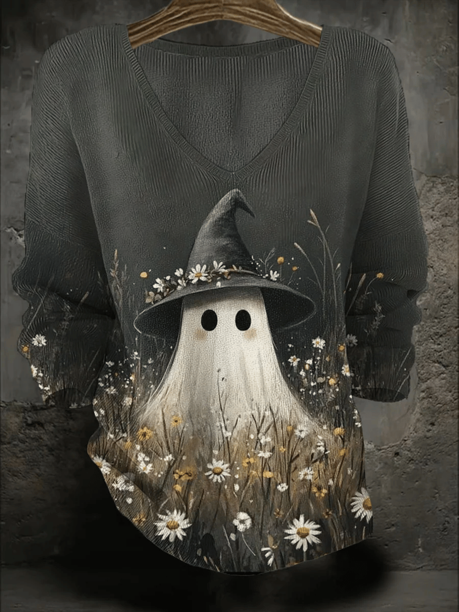 Women's Halloween Ghost Print Sweater