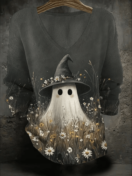 Women's Halloween Ghost Print Sweater