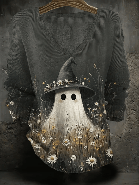 Women's Halloween Ghost Print Sweater
