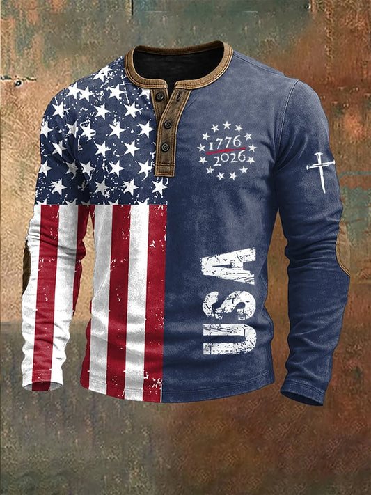 Men's United States 250th Anniversary Print Henley Top