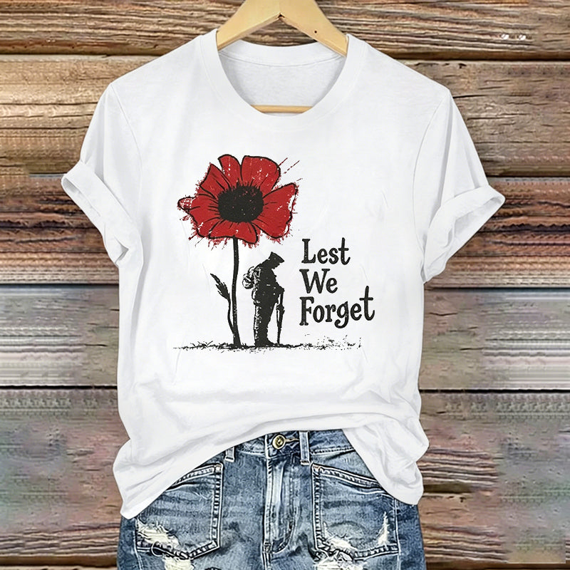 Women's Memorial Day Lest We Forget Poppy Art Printed T-Shirt
