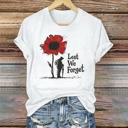 Women's Memorial Day Lest We Forget Poppy Art Printed T-Shirt