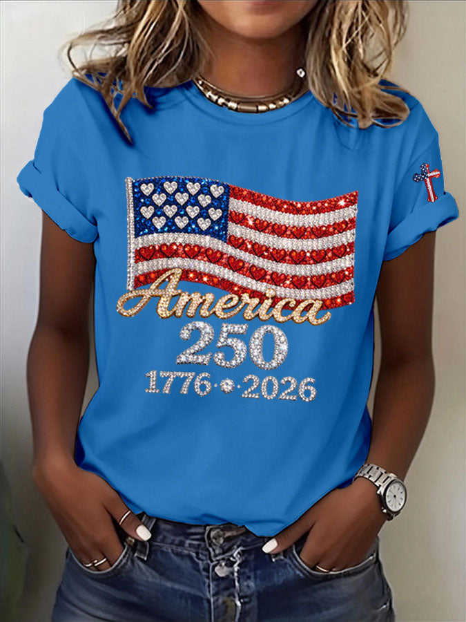 🔥Buy 3 Get 10% Off🔥Women's America Flag Print Casual T-shirt