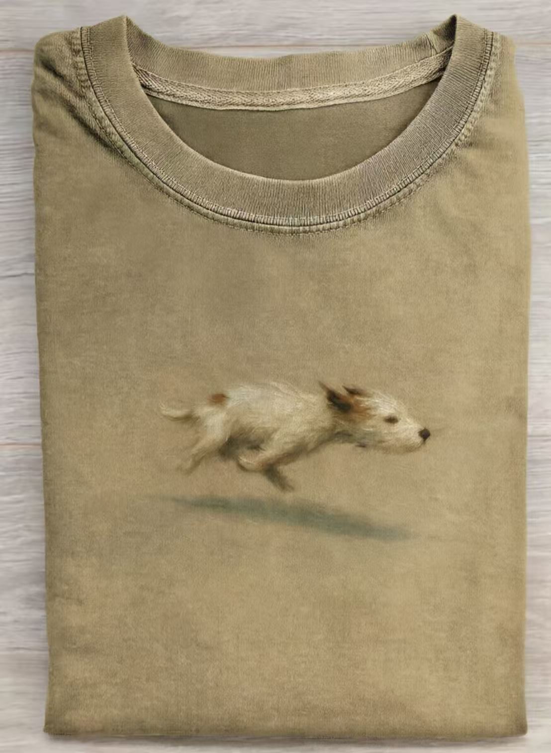 Funny Cute Running Dog Art Print Casual Cotton Short Sleeve T-shirt