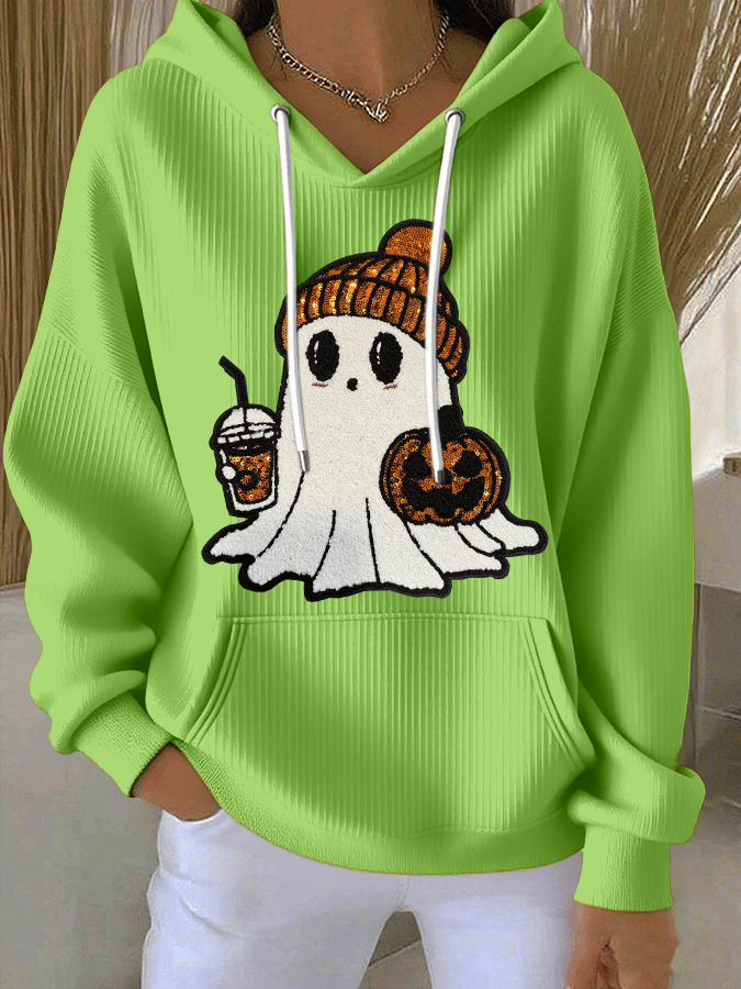 Women's Halloween Ghost Print Casual Hooded Sweatshirt