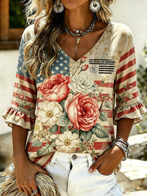 Women's 250th Anniversary Floral Flag Print Top