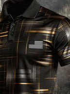 Men's Retro Patriot Color Block Polo Collar Short Sleeve