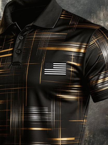 Men's Retro Patriot Color Block Polo Collar Short Sleeve