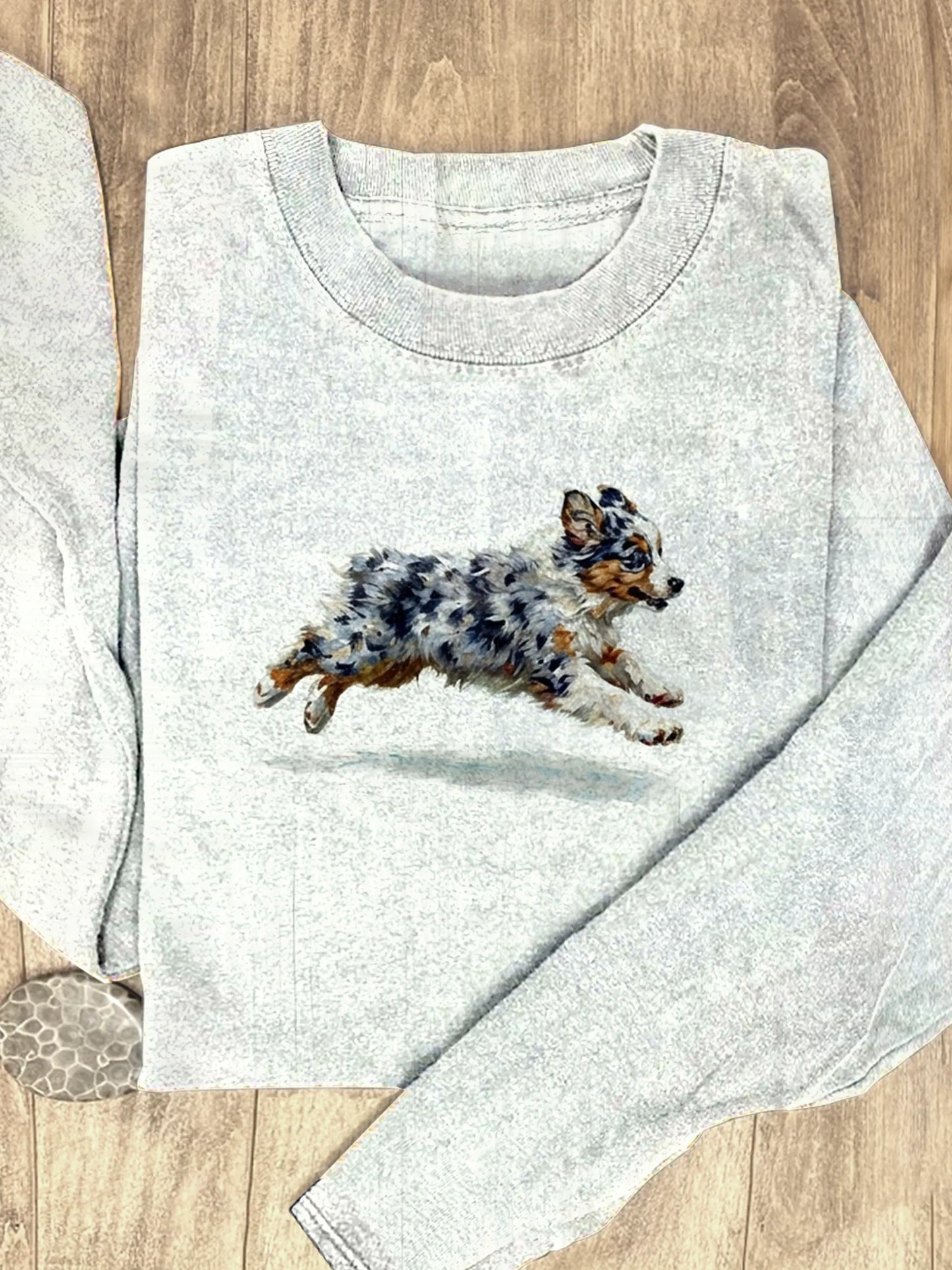 Funny Retro Cute Running Dog Art Print Casaul Cotton Long Sleeve Shirt