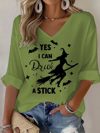 🔥HOT SALE🔥🔥Buy 2 Get 10% Off🔥Women's Yes I Can Drive A Stick Print V Neck T-shirt