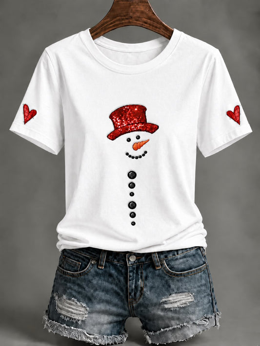 Women's Christmas Snowman Print T-Shirt