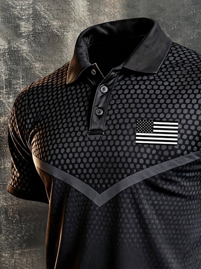 Men's Retro "Patriot" Color-Block Short-Sleeve Polo Shirt
