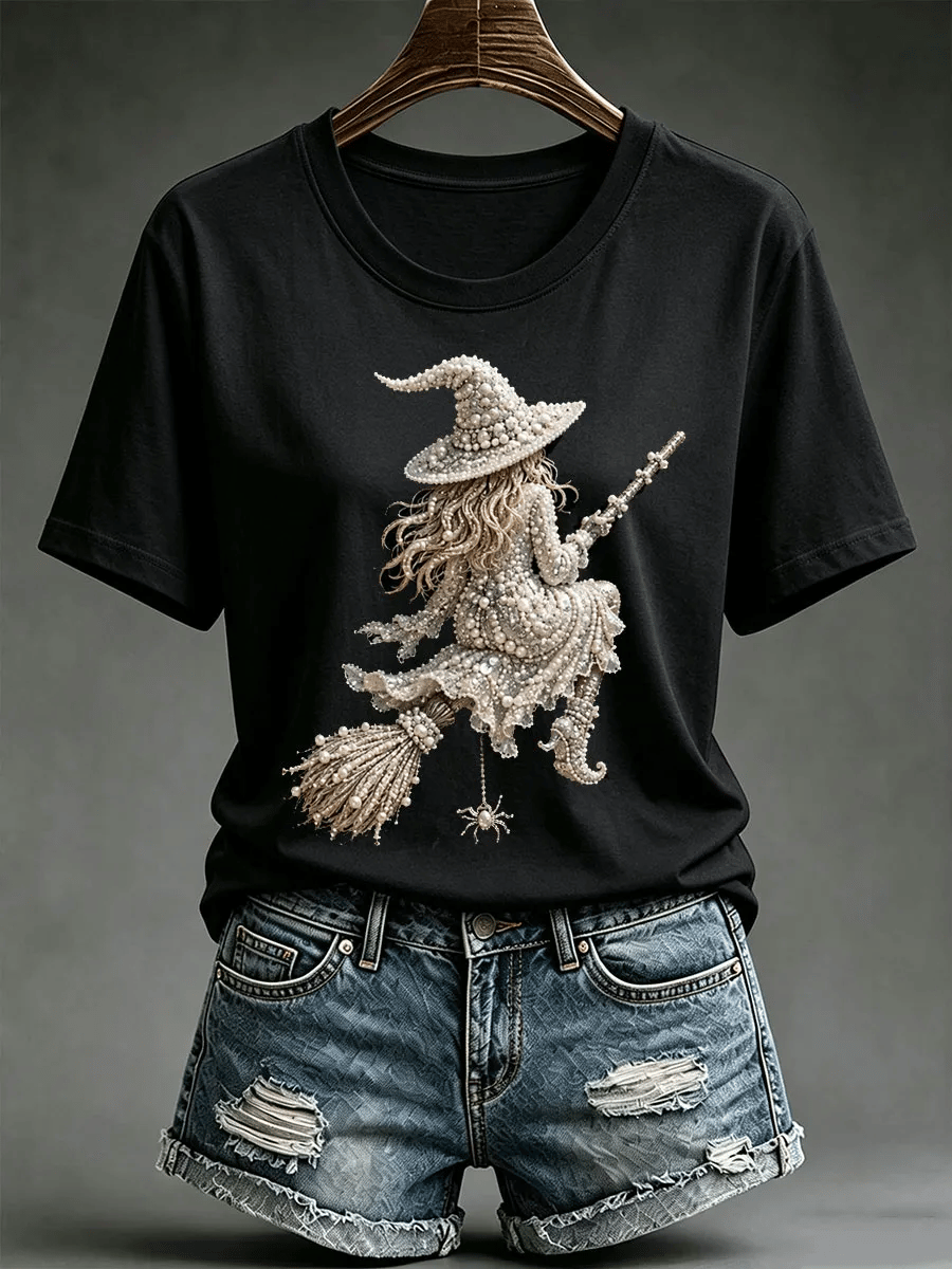 Women's Halloween Witch Print Short-Sleeve Top