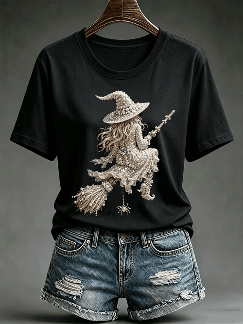 Women's Halloween Witch Print Short-Sleeve Top