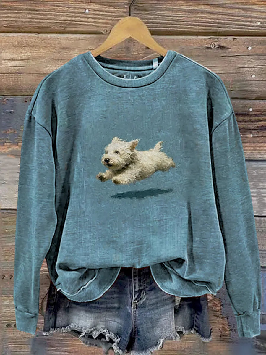 Funny Retro Cute Running Dog Art Print Casual Sweatshirt
