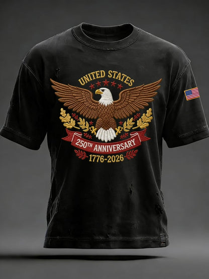 Men's Retro American 250th Anniversary Print Short-Sleeved T-Shirt