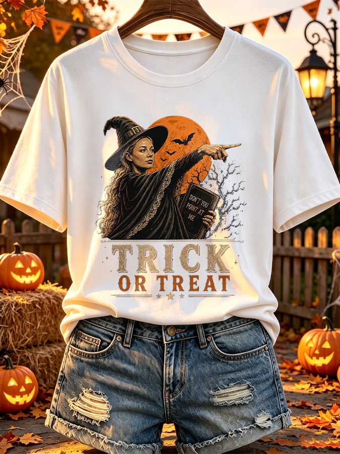 Retro Funny Halloween Basketball Don't Point At Me Trick Or Treat Print T-Shirt