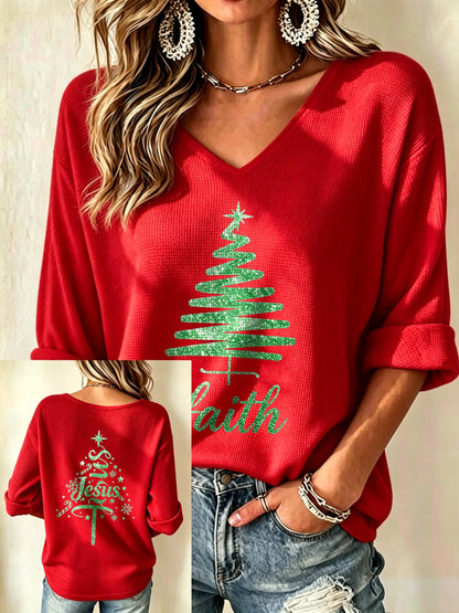 Women's Casual Printed Waffle Top