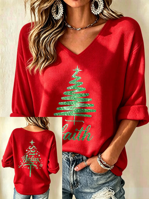 Women's Casual Printed Waffle Top