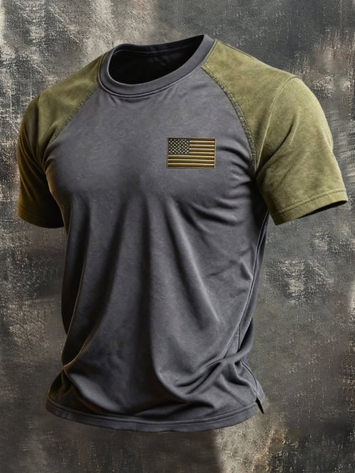 Men's Retro Patriotic Color-Block Crew Neck Short-Sleeve T-Shirt