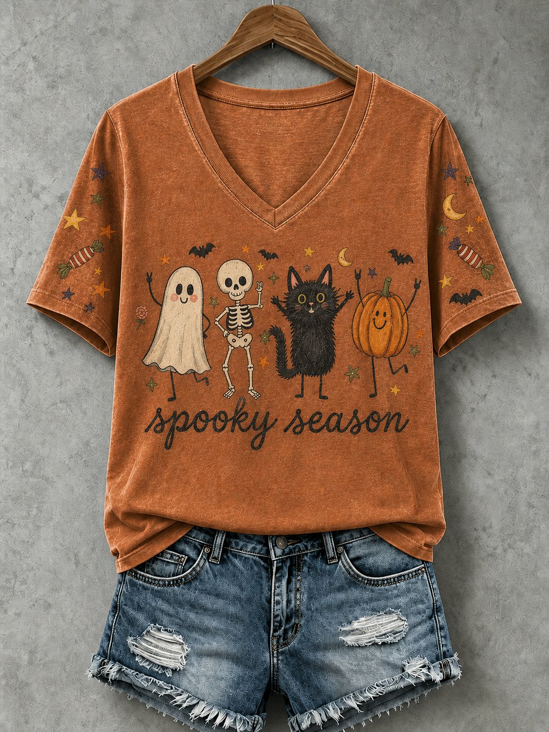 Women's Halloween Skeleton Print Tee