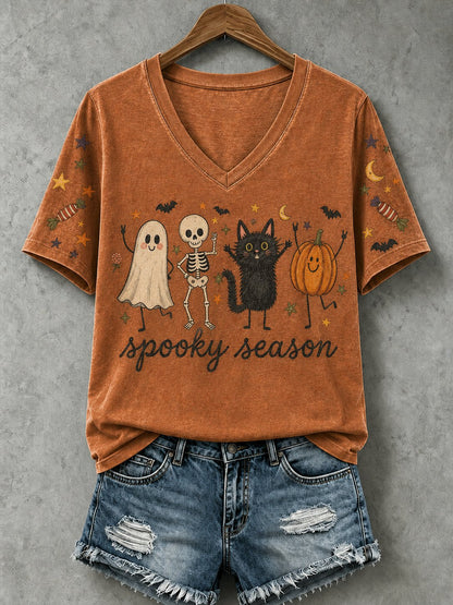 Women's Halloween Skeleton Print Tee