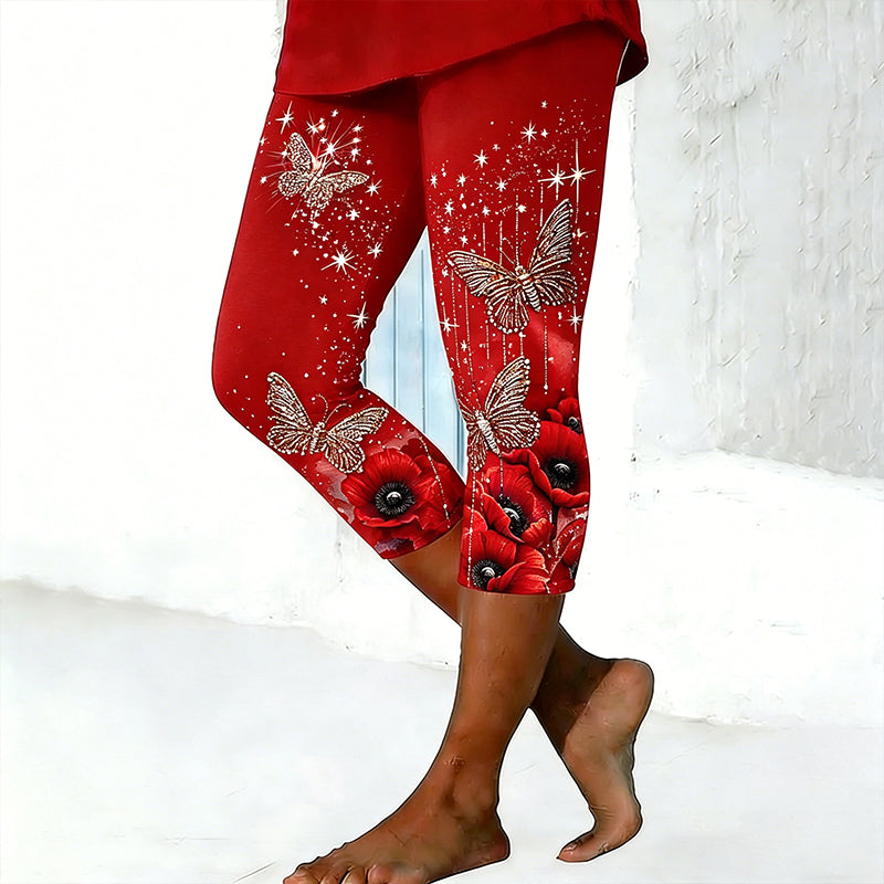 Women's Red Friday Poppy Art Print Leggings