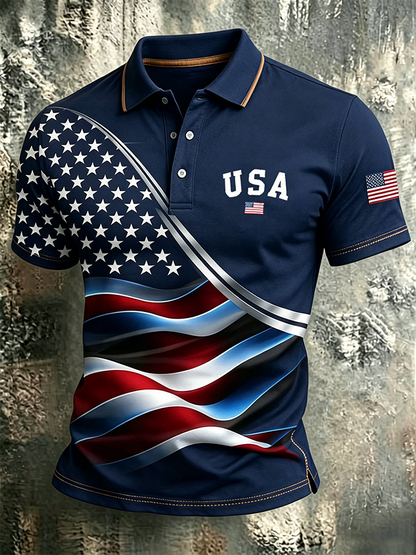 Men'S Casual USA Commemorative Printed Polo Shirt
