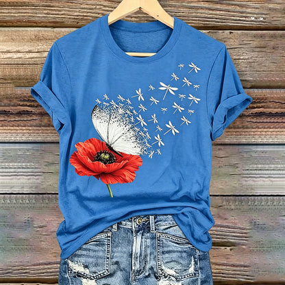 Women's Memorial Day Poppy Art Printed T-Shirt