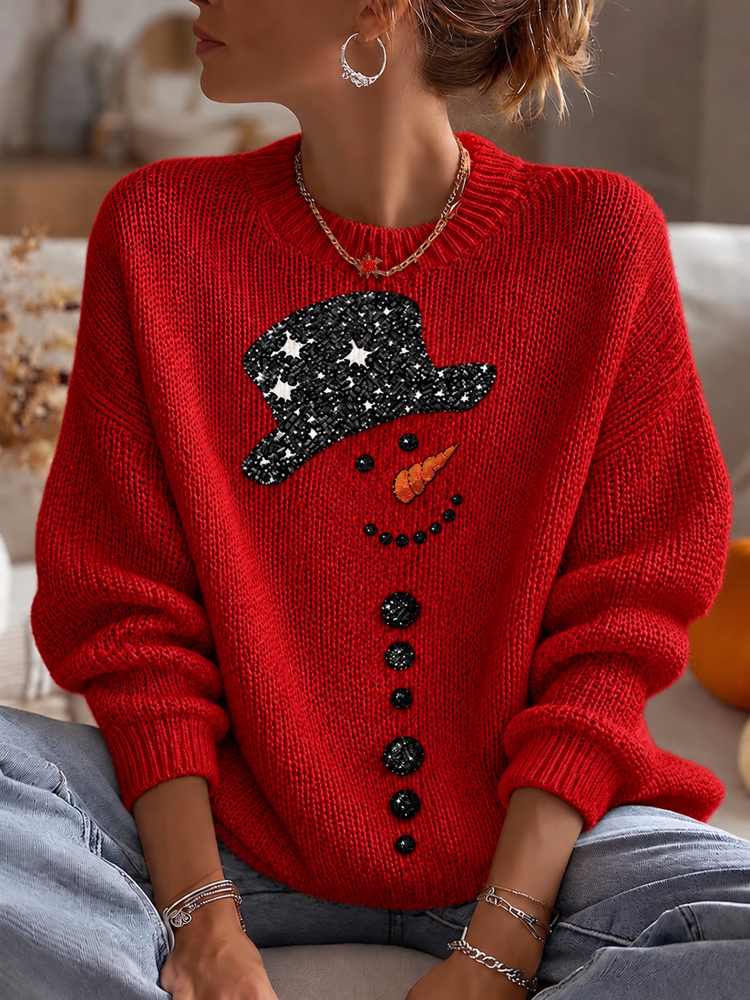 Women'S Christmas Print Crew Neck Long-Sleeve Sweatshirt