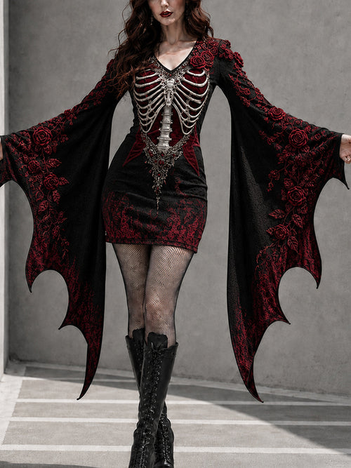 Women'S Halloween Skeleton Printed Casual Dress