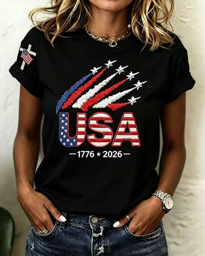 Women’s Usa Anniversary Print Crew Neck Short Sleeve Tshirt