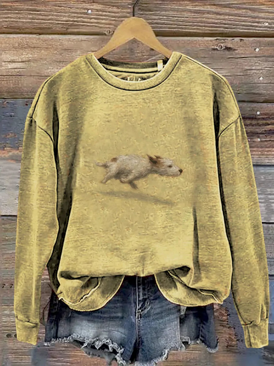 Funny Cute Running Dog Art Print Casual Sweatshirt