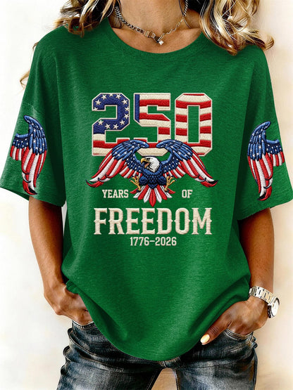 Women’s USA 250th Anniversary Embroidered Print Crew Neck Short Sleeve T-Shirt