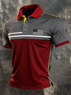 Men's Retro Patriotic Color-Block Short-Sleeve Polo Shirt