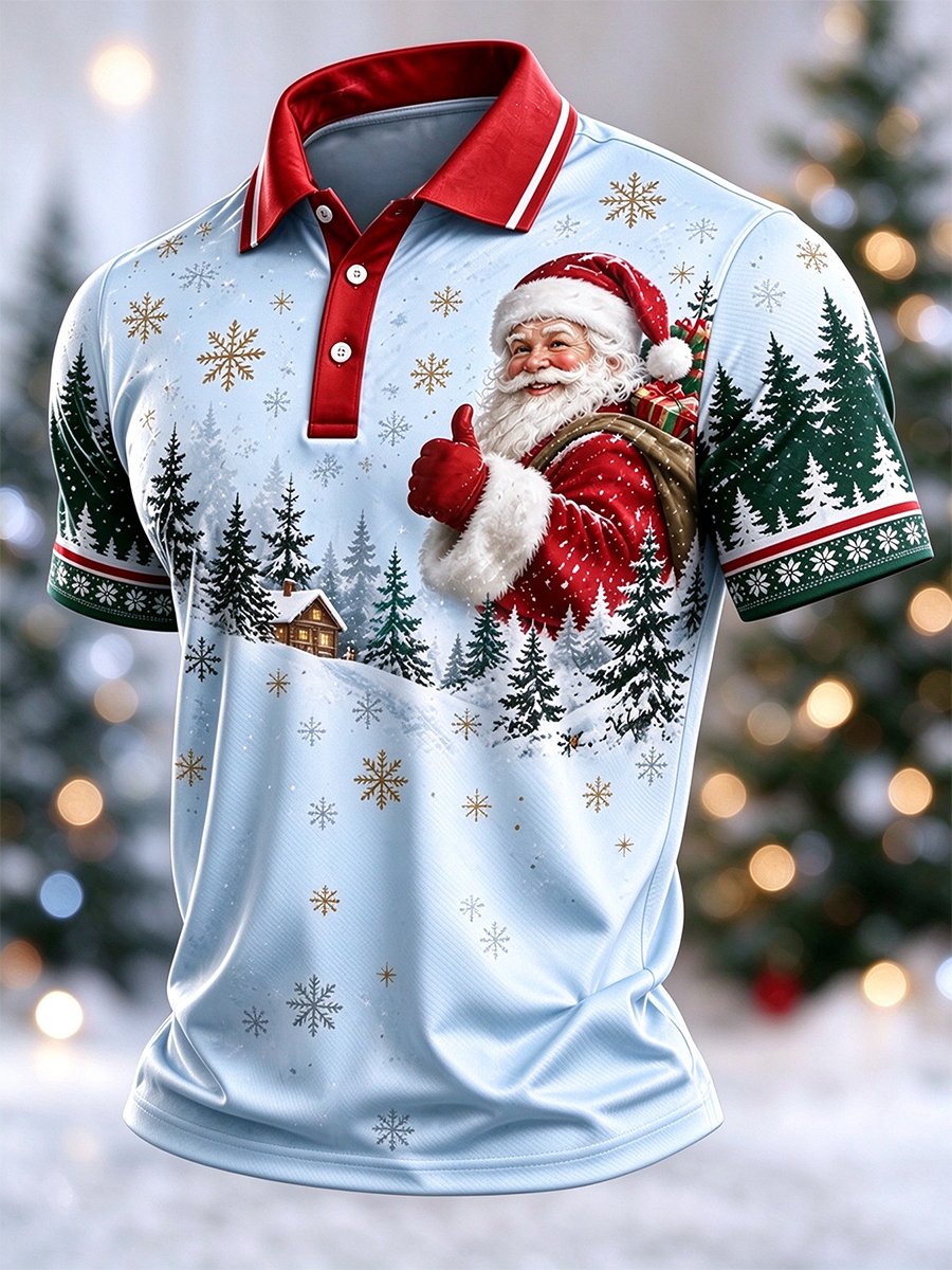 Men's Casual Christmas Short-Sleeve Polo Shirt