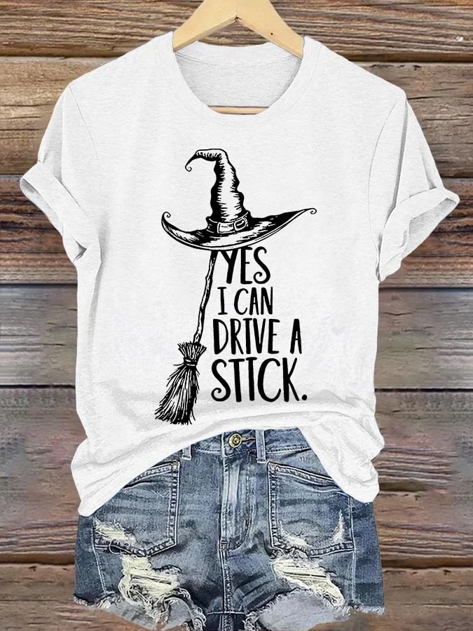 🔥HOT SALE🔥Women's Yes I Can Drive A Stick Print Round Neck T-shirt