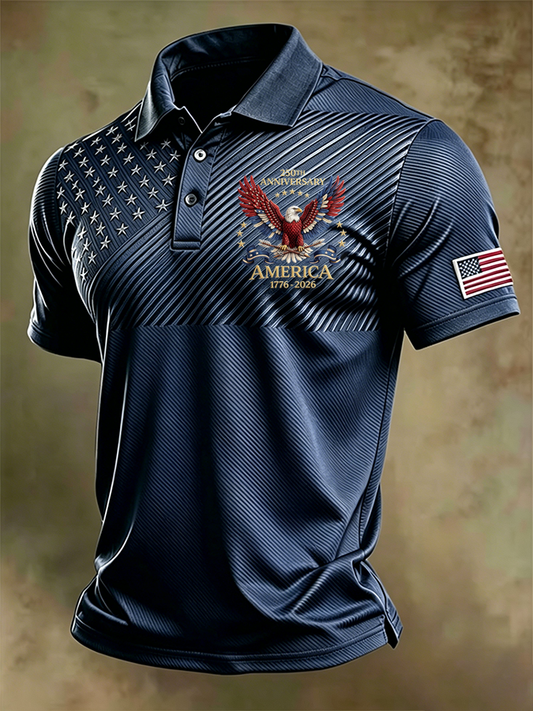 Men'S Patriotic National Flag Print Casual Polo Shirt