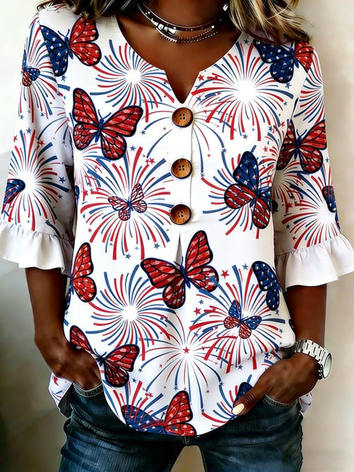Women's 250th Anniversary Print Half Sleeve Casual Blouse
