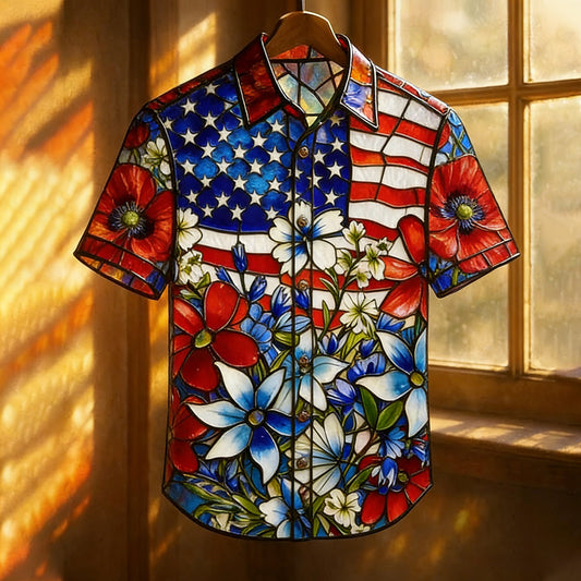 Men's Memorial Day Poppy Art Print Casual Shirt