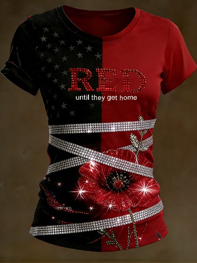 Women's Casual Red Friday Print Short-Sleeve T-Shirt