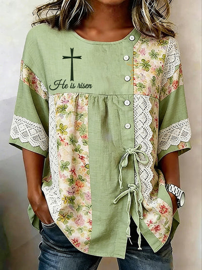 Women's Retro Faith Floral Print Top