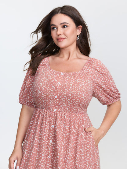 Floral Print Button Detail Mini Dress