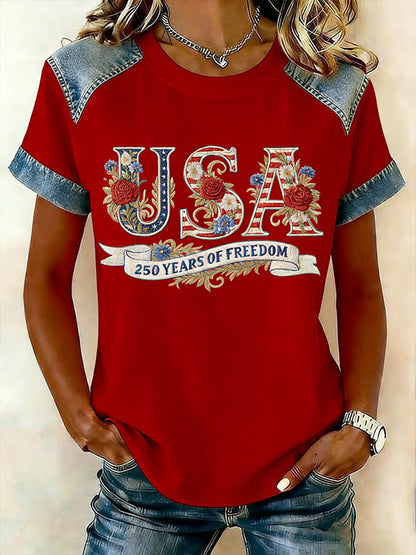 Women's American 250th Anniversary Print Crew Neck Top