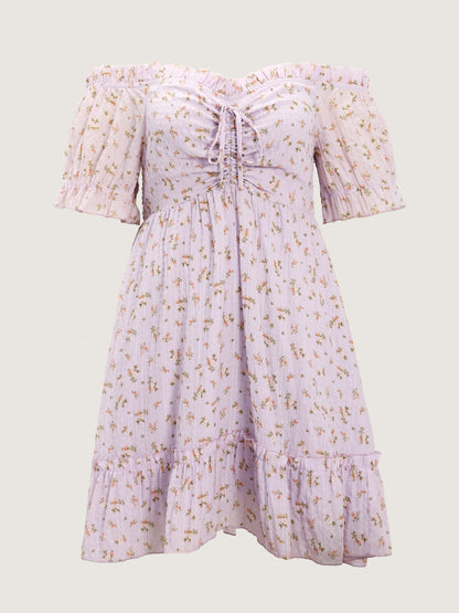 Off-Shoulder Romantic Ruffles Floral Mini Dress