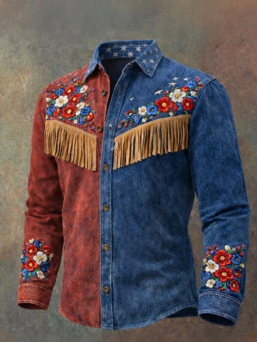Men'S Vintage Distressed Western-Style 250th Anniversary Commemorative Printed Shirt