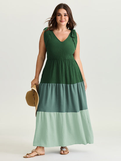Colorblock Shoulder-Tie Tiered Maxi Dress