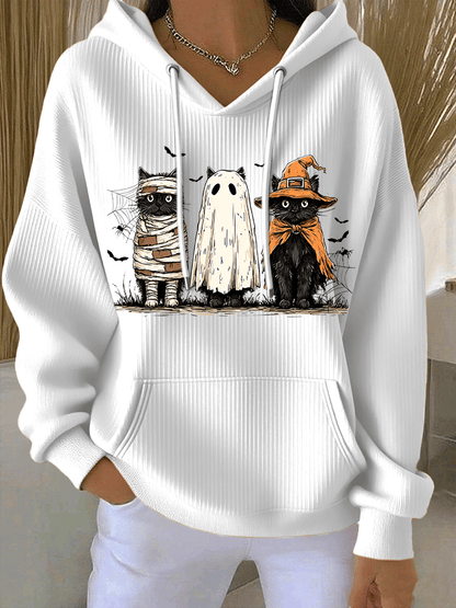 🔥HOT SALE🔥Women's Halloween Cat Print Casual Hooded Sweatshirt
