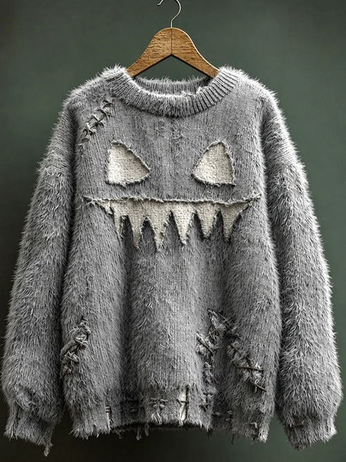 Women's Halloween-Themed Flannel Crewneck Drop-Shoulder Sweatshirt