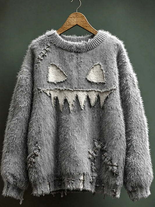 Women's Halloween-Themed Flannel Crewneck Drop-Shoulder Sweatshirt